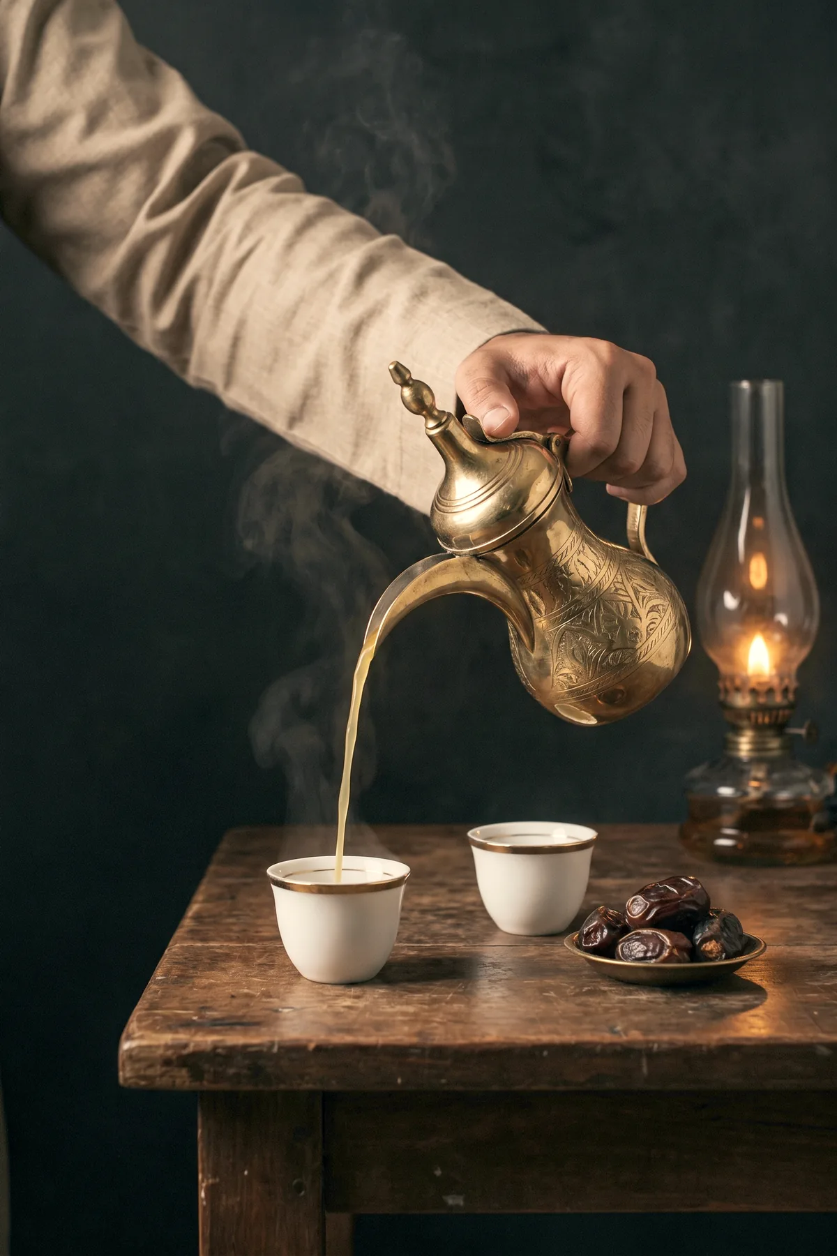 Arabic coffee poured into a cup